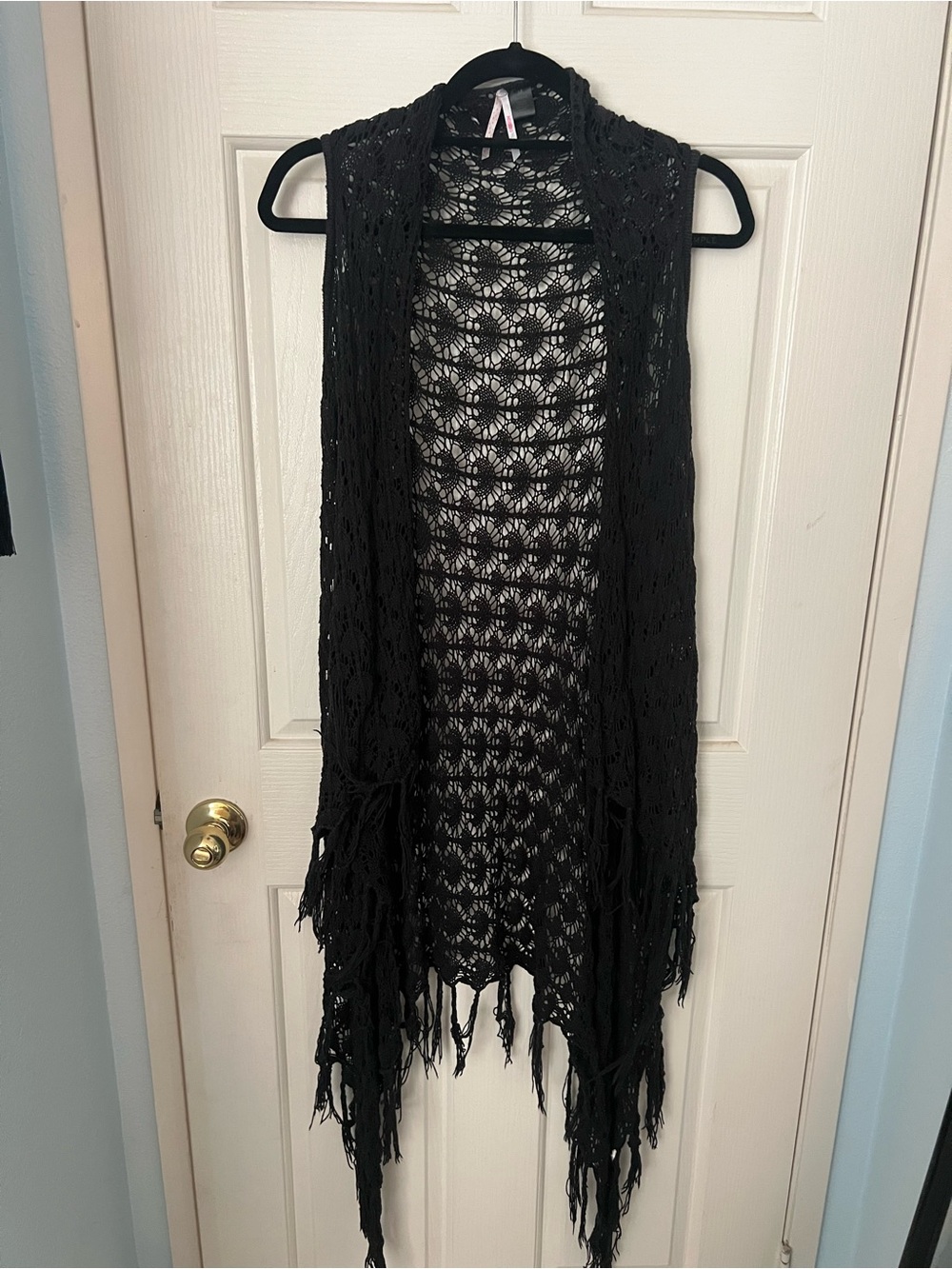 Black Crochet Fringe Vest
